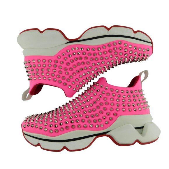 CHRISTIAN LOUBOUTIN Spiked Rose Hot Pink Neoprene Run Donna Sneakers 39.5 - Picture 5 of 8